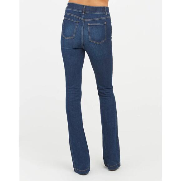 Spanx Flare Jeans High Waist Slim Fit Stretch Midnight Shade Blue Womens Size L - Picture 2 of 9